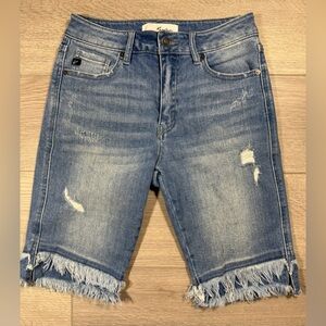KanCan High Rise Double Fringe Hem Bermudas Shorts womens 5/26 blue wash